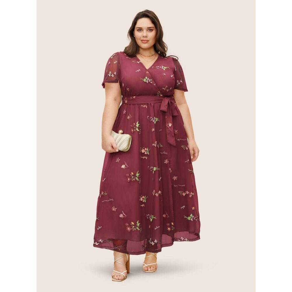 BloomChic Burgundy Floral Midi Dress